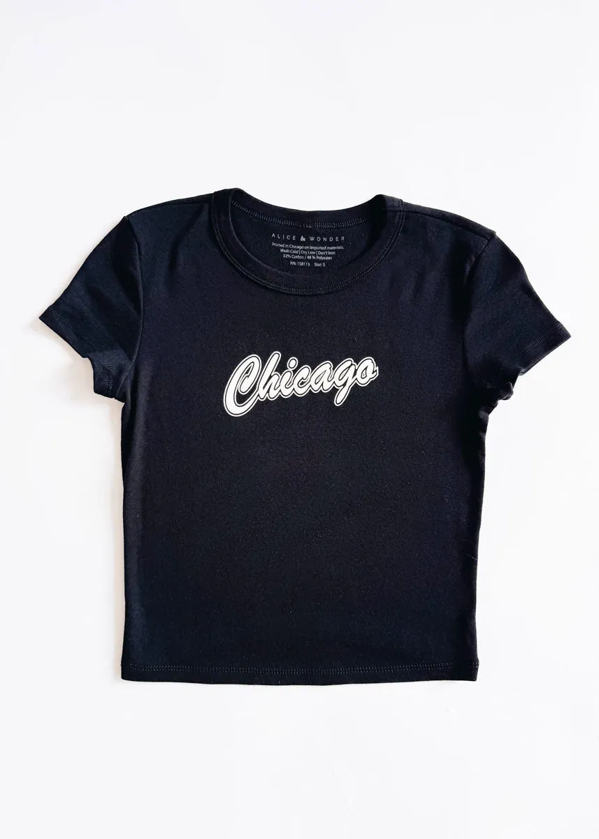 90's Chicago Baby Tee - Black