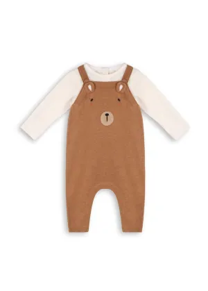 Bear Sweater Knit Overall Bodysuit Set - Chai Spice