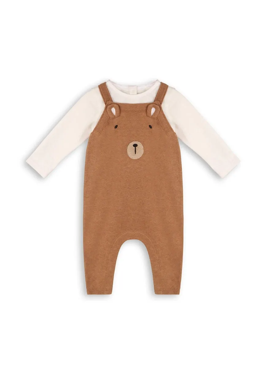 Bear Sweater Knit Overall Bodysuit Set - Chai Spice