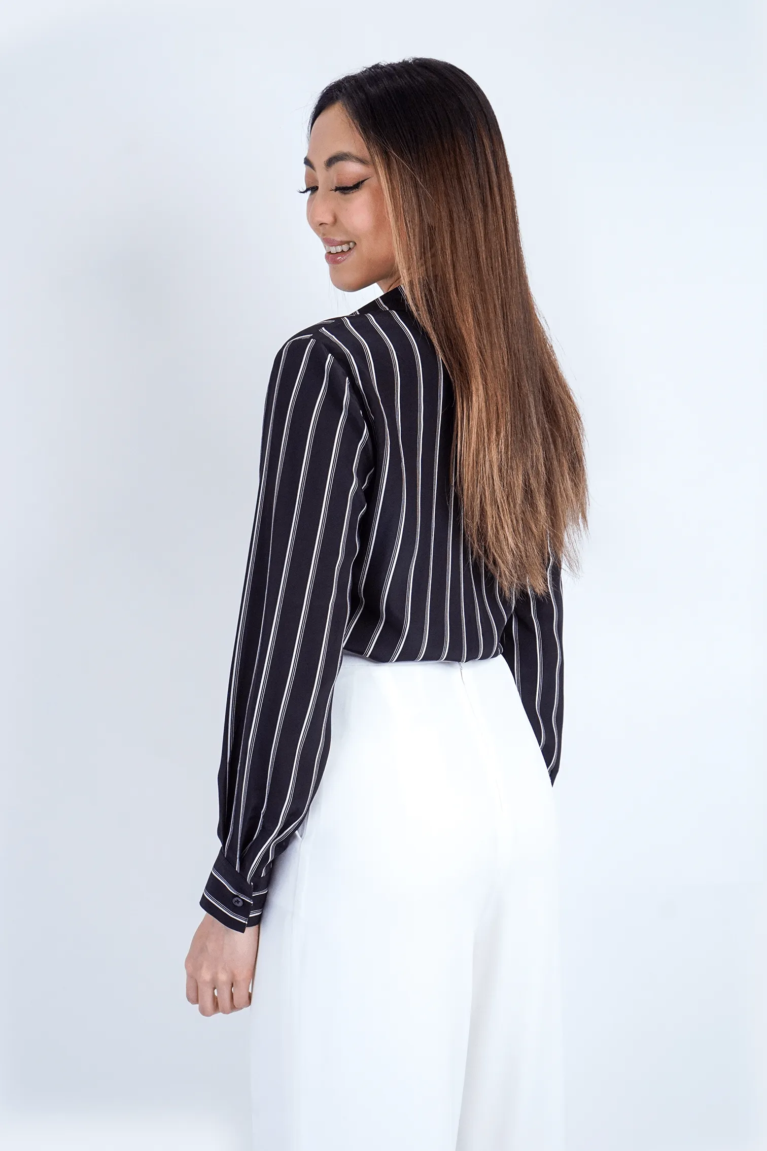Black Stripe Button Up Jennifer Dress Shirt