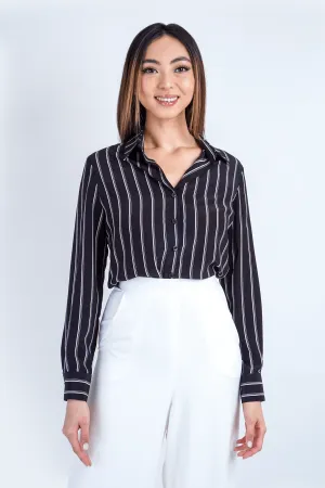 Black Stripe Button Up Jennifer Dress Shirt