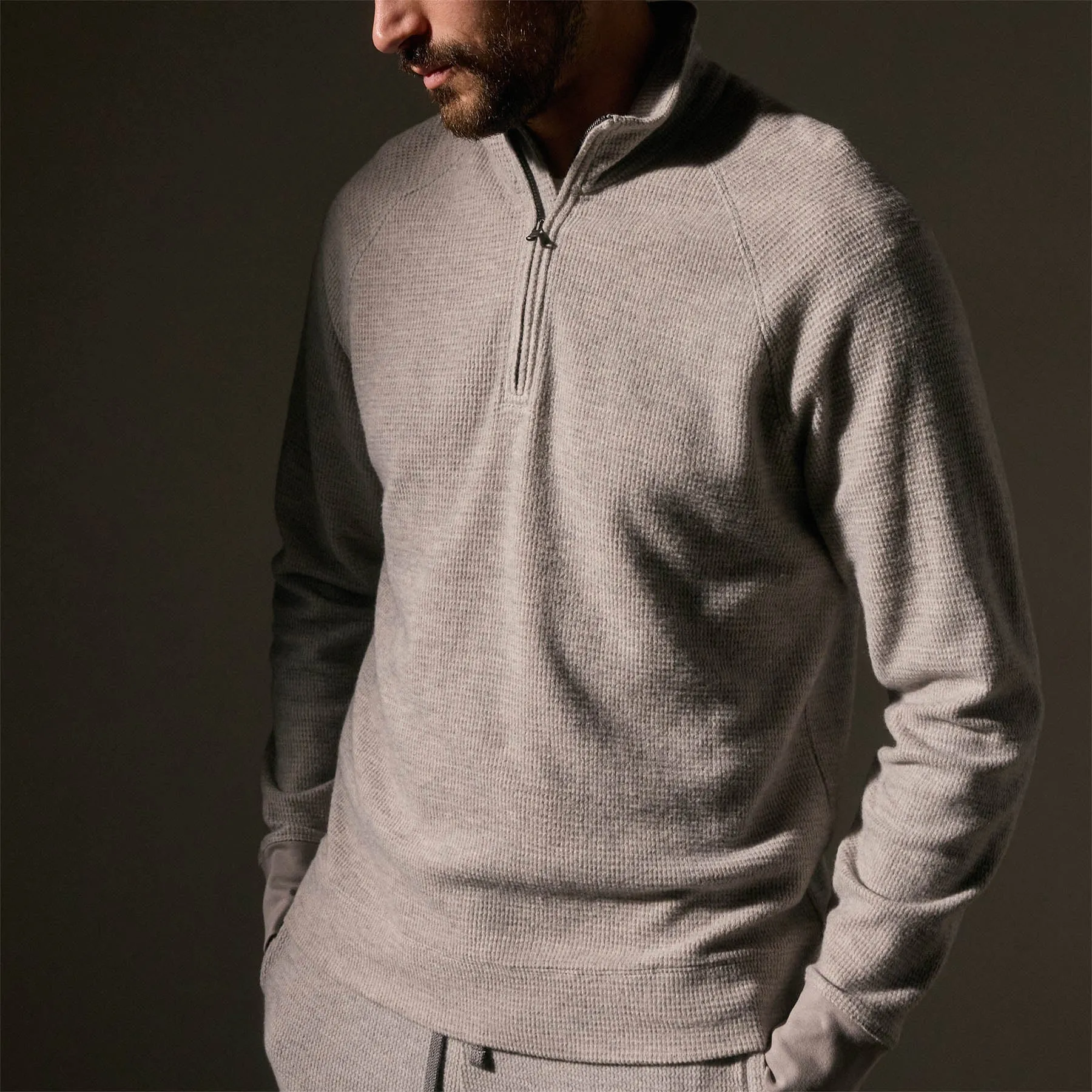 Brushed Thermal Half Zip - Heather Grey