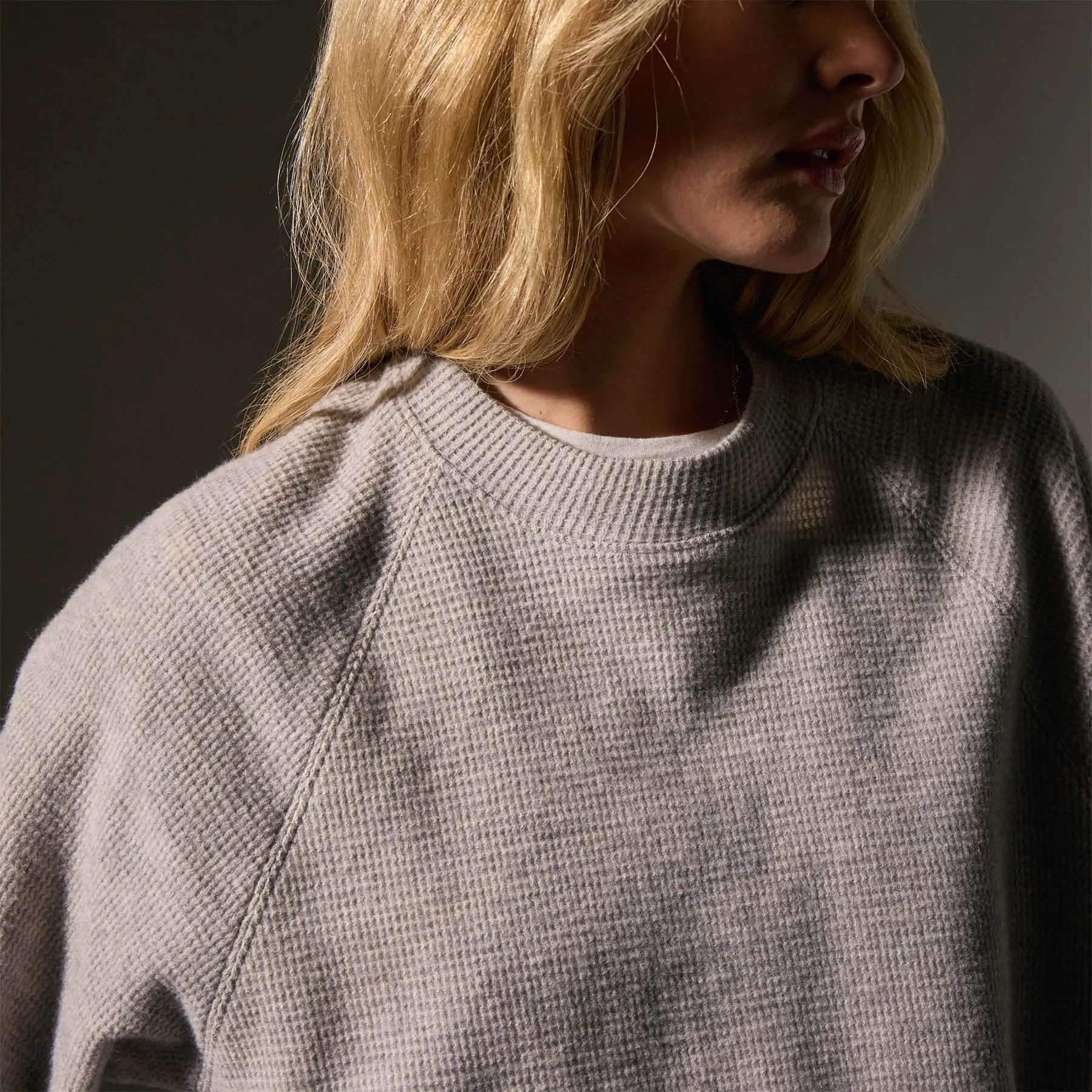 Brushed Thermal Knit Mock Neck - Heather Grey