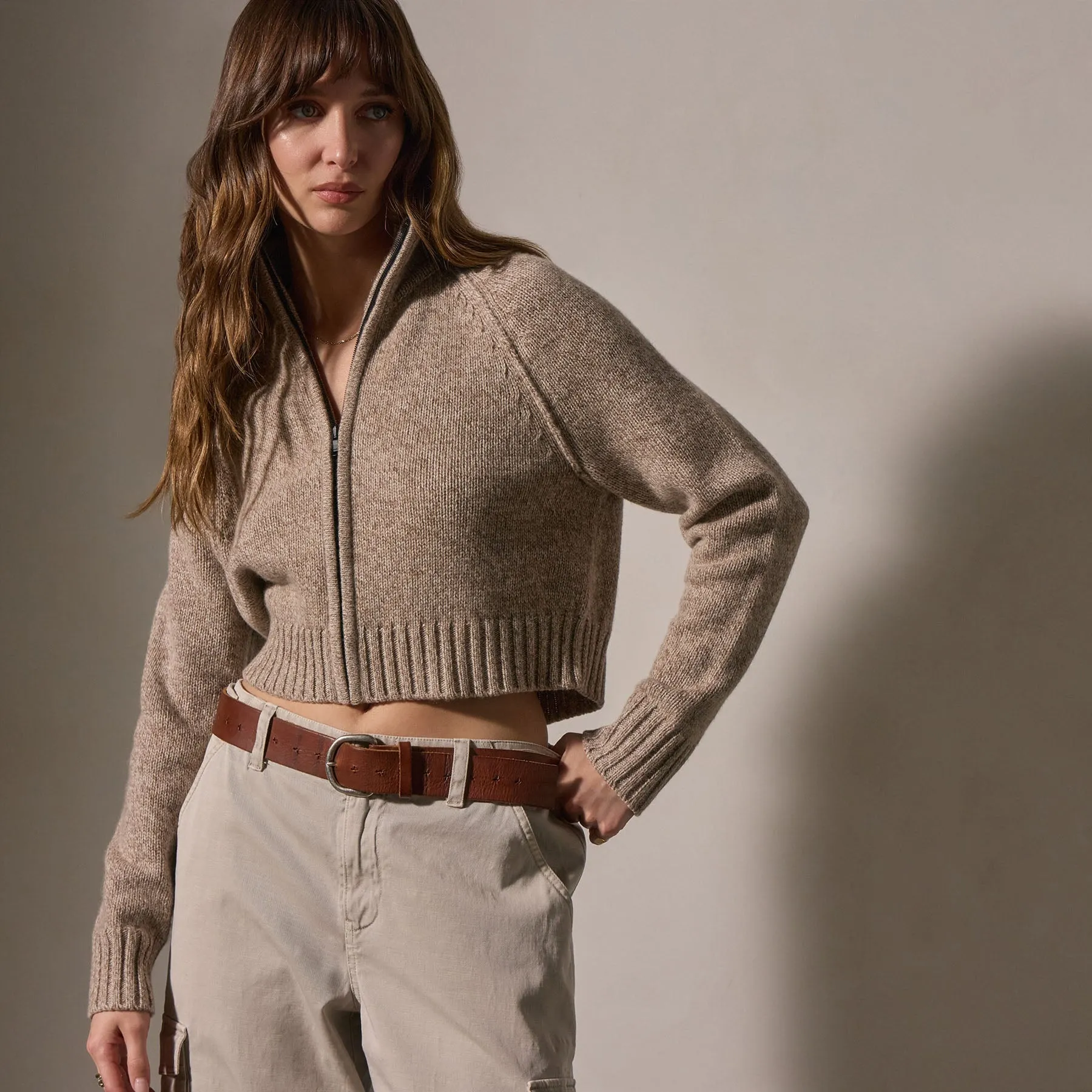 Cashmere Marled Zip Up - Stone Marl