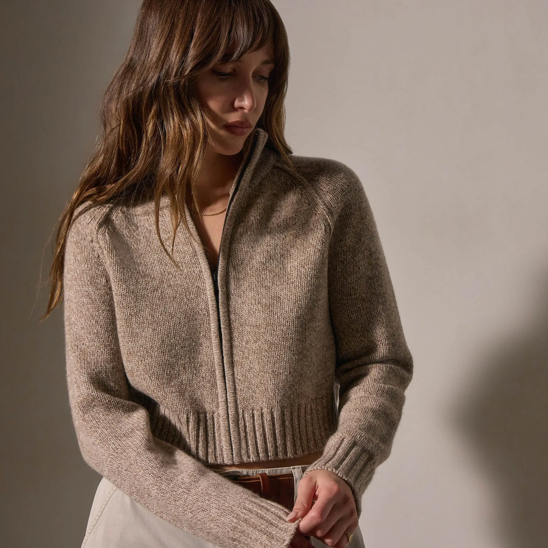 Cashmere Marled Zip Up - Stone Marl