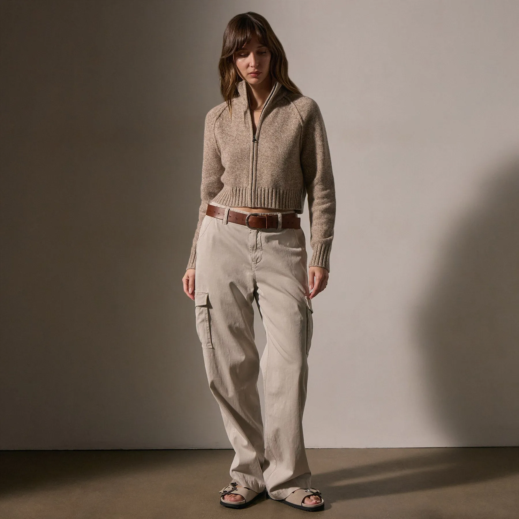 Cashmere Marled Zip Up - Stone Marl
