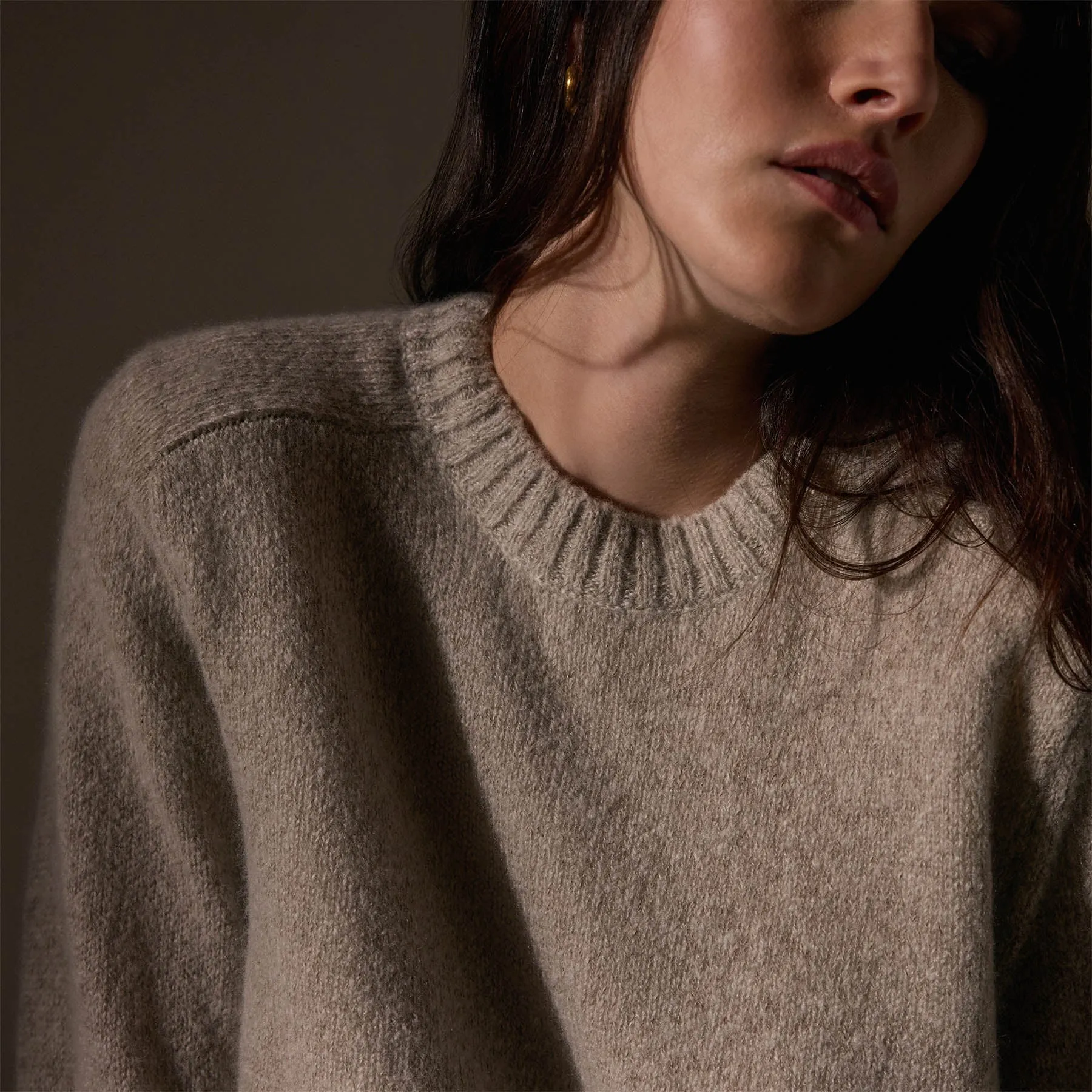 Cashmere Saddle Shoulder Crew Neck - Hazel