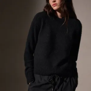 Cashmere Saddle Shoulder Crew Neck - True Black