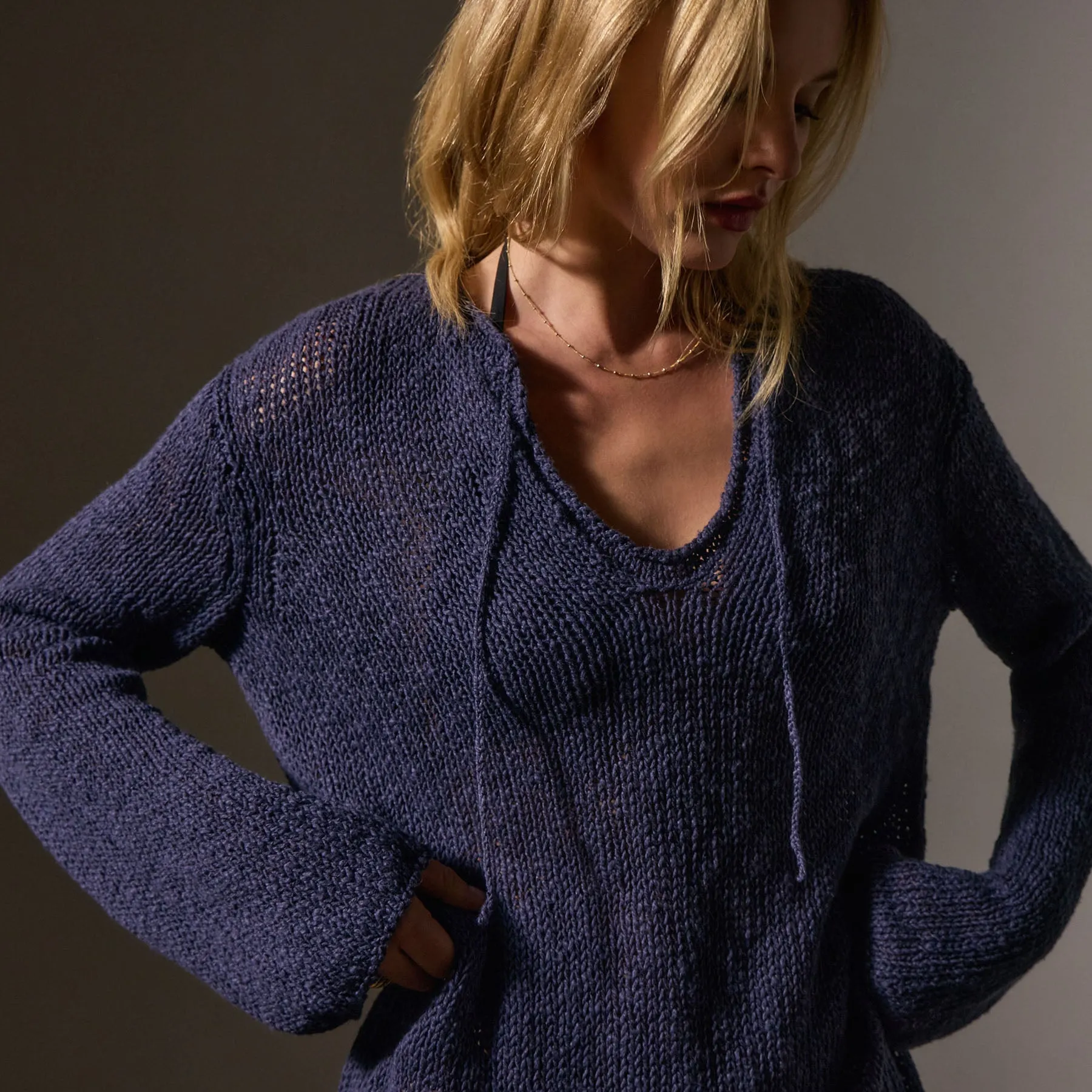 Cotton Linen Knit Tunic - Faded Navy