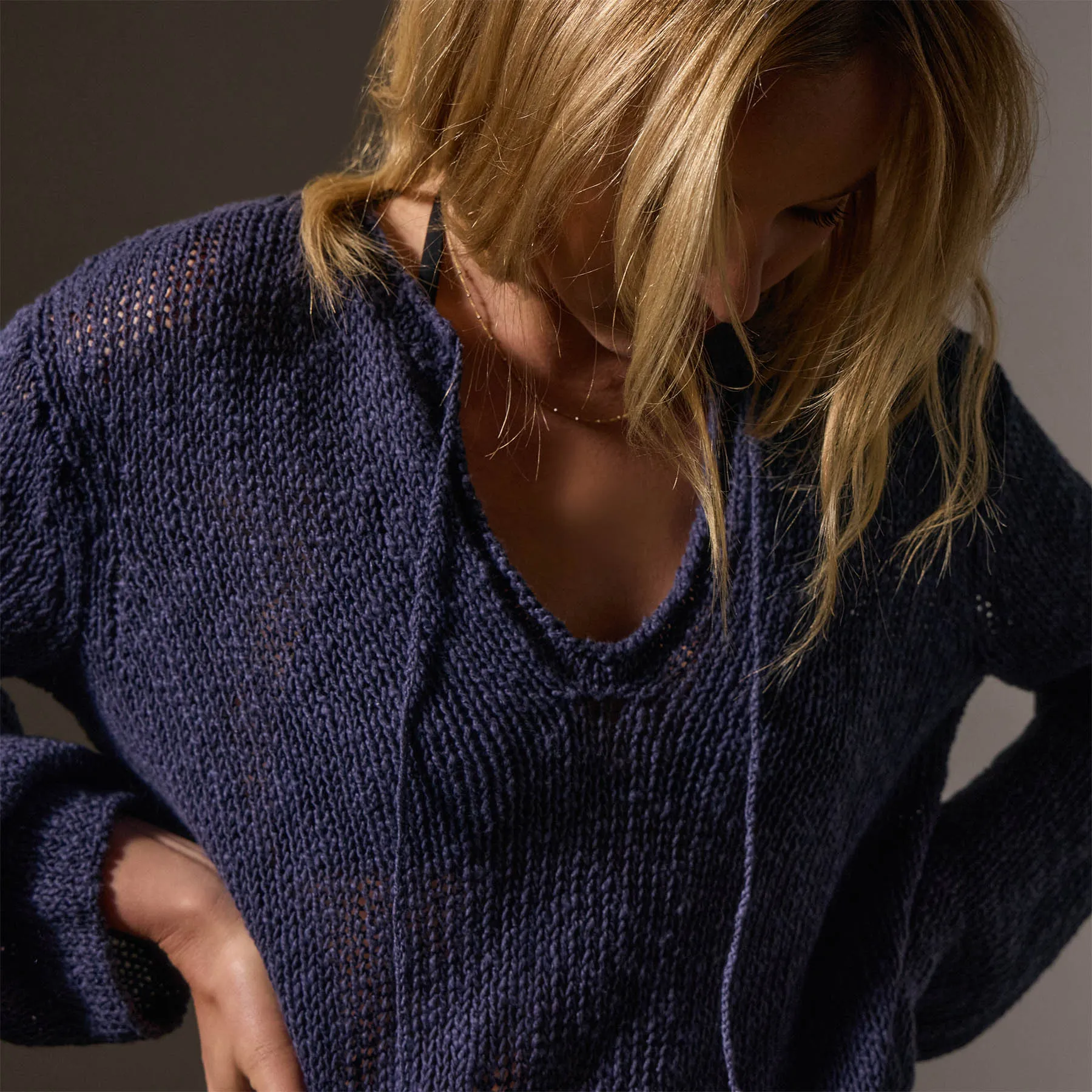 Cotton Linen Knit Tunic - Faded Navy