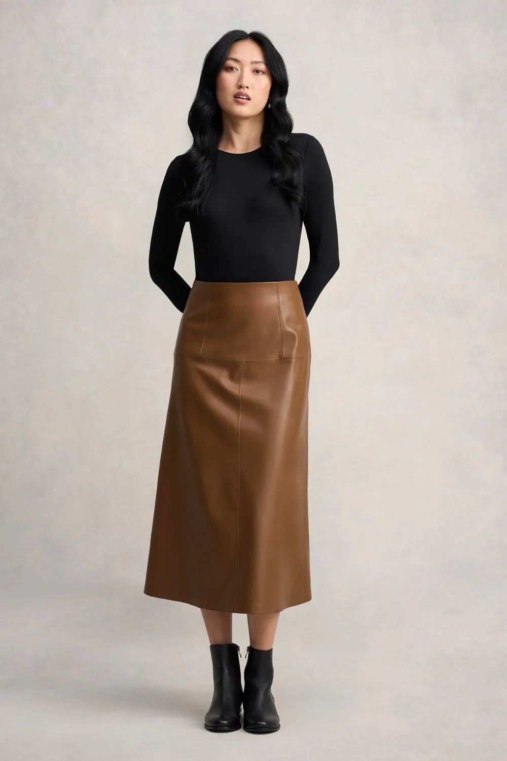 Faux Leather Skirt - Tan