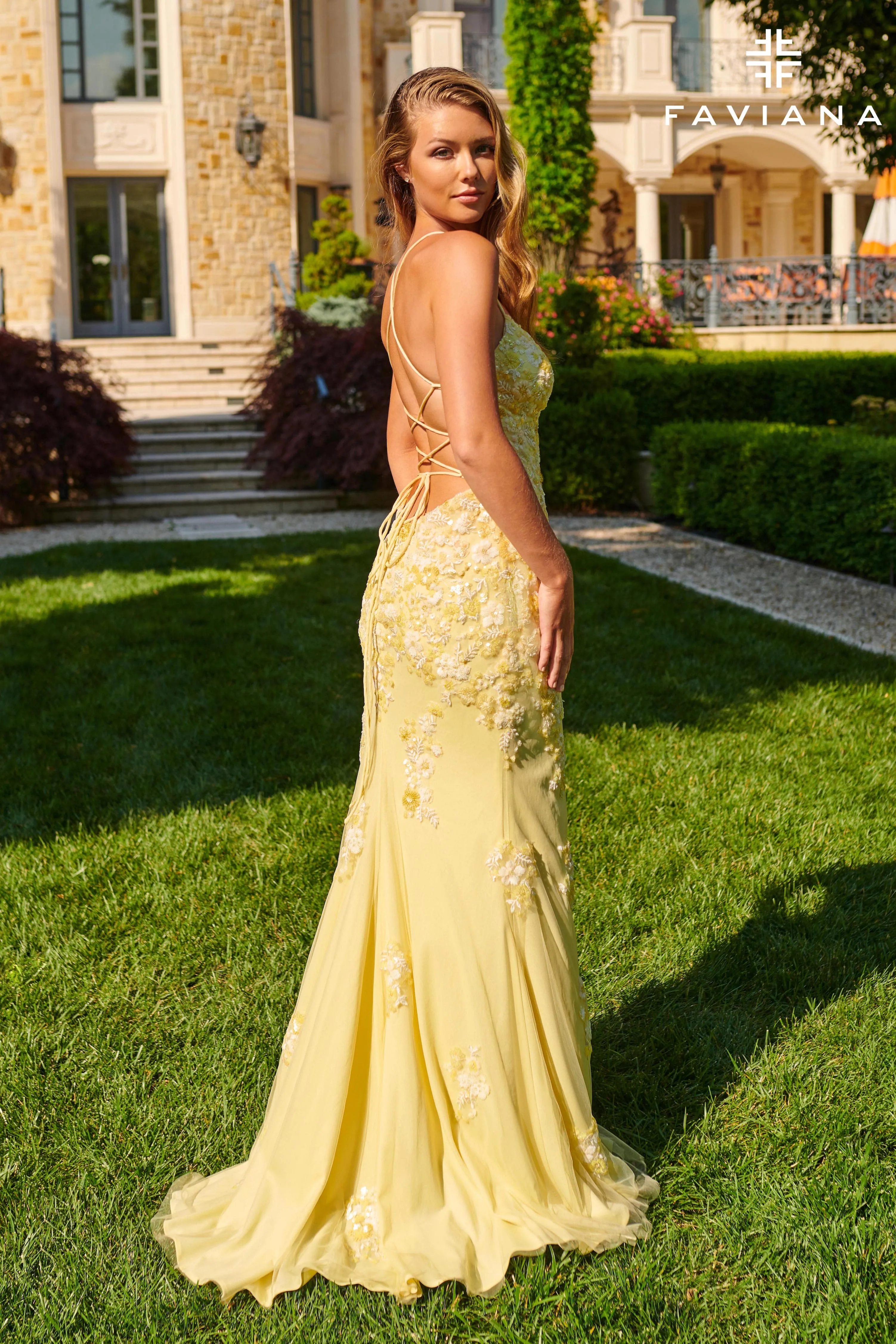 Faviana 11251 Formal Long Beaded Floral Evening Prom Dress
