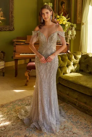 Fitted Long Formal Beaded Sequin Prom Dress