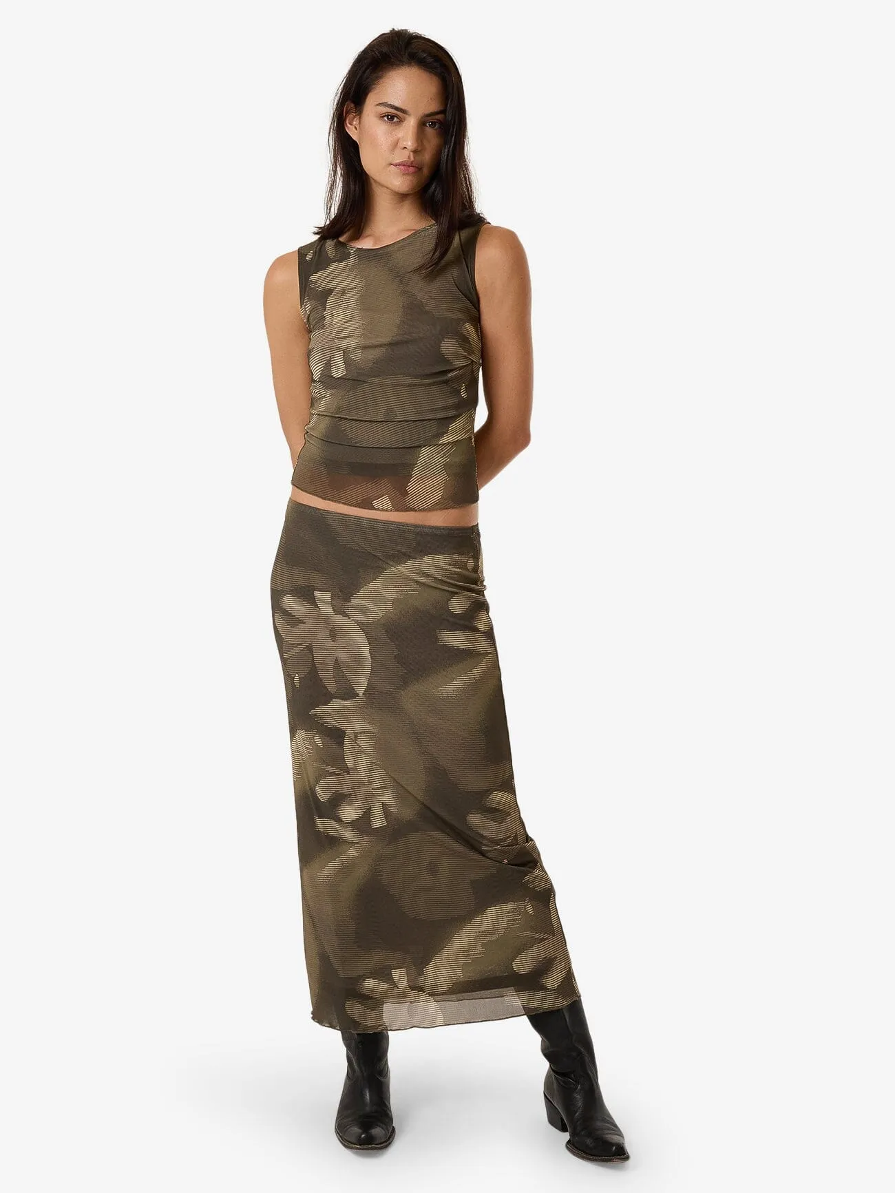 Flora Haze Mesh Tank - Brindle