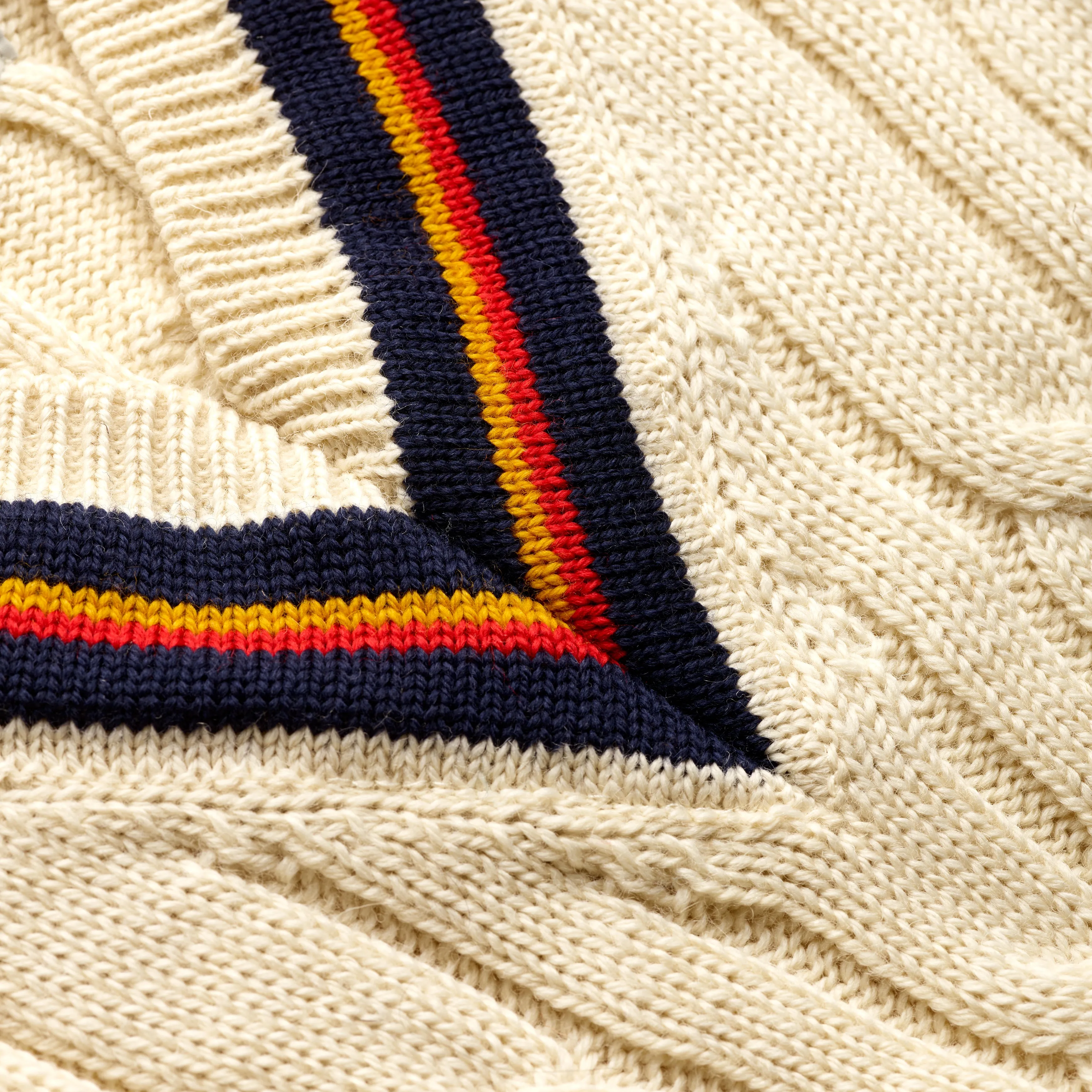 Fox Cricket Club Ecru Sweater with Navy. Sun Yellow & Red Stripes