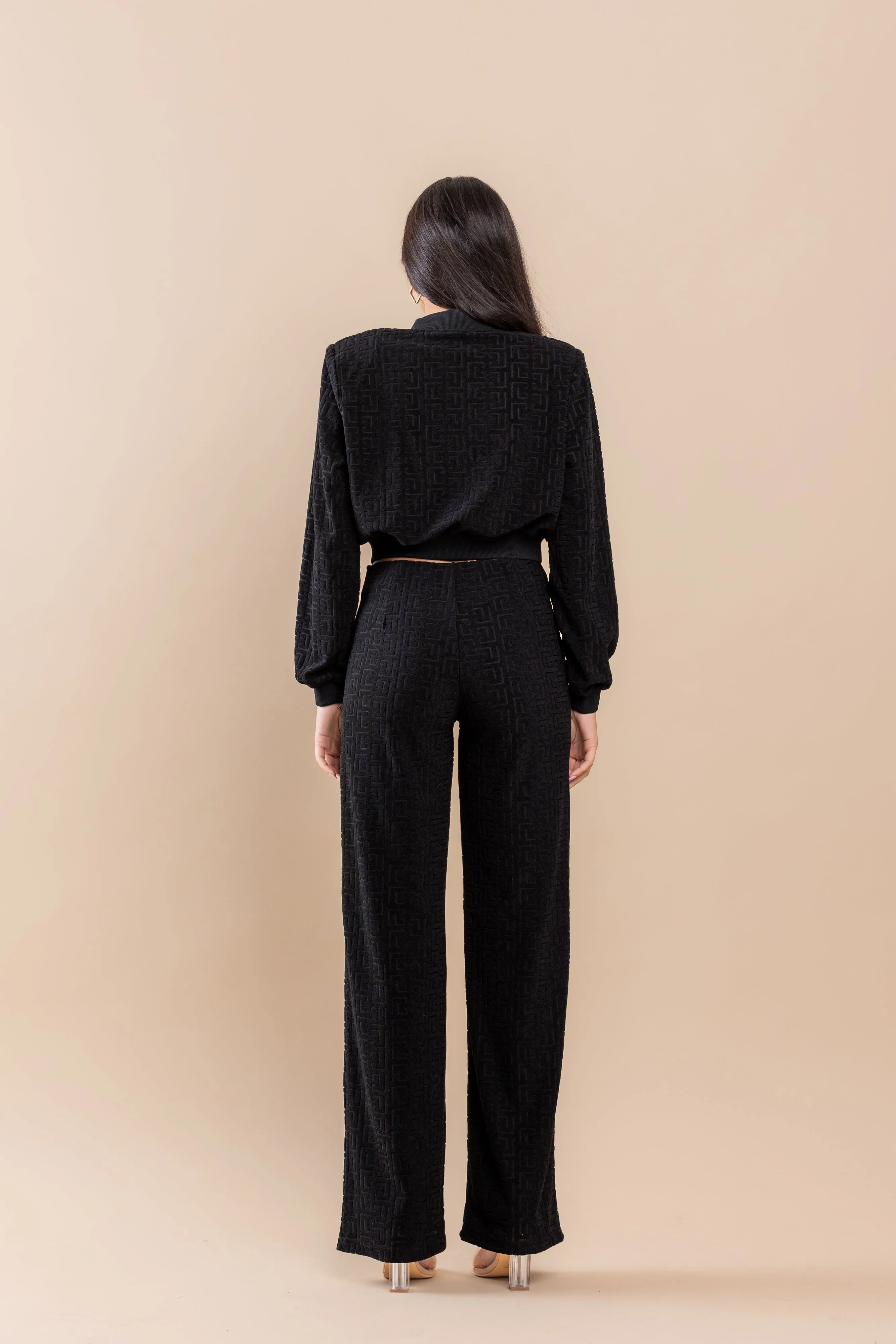 Gingham Pattern Zip Up Jacket Pant Set