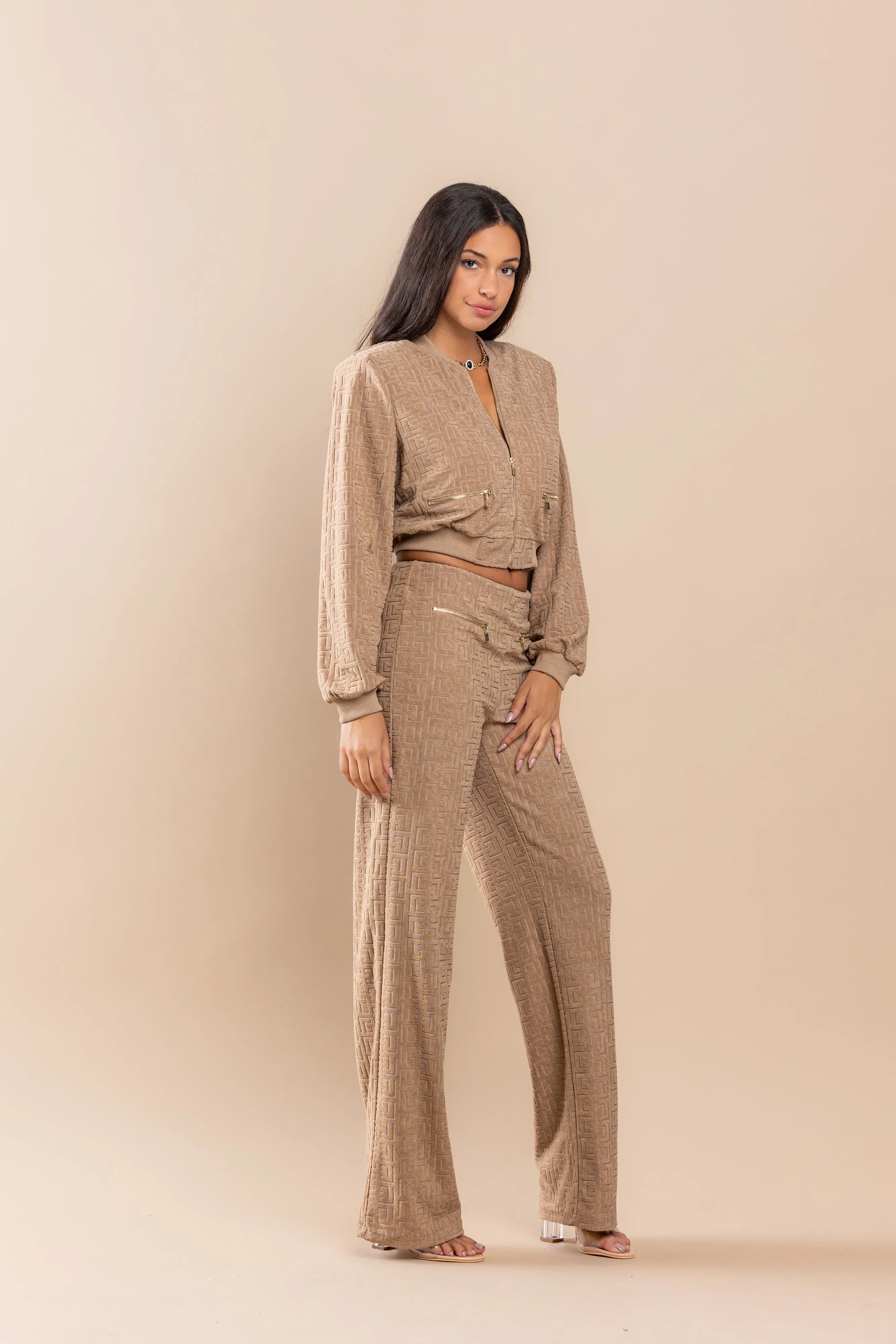 Gingham Pattern Zip Up Jacket Pant Set