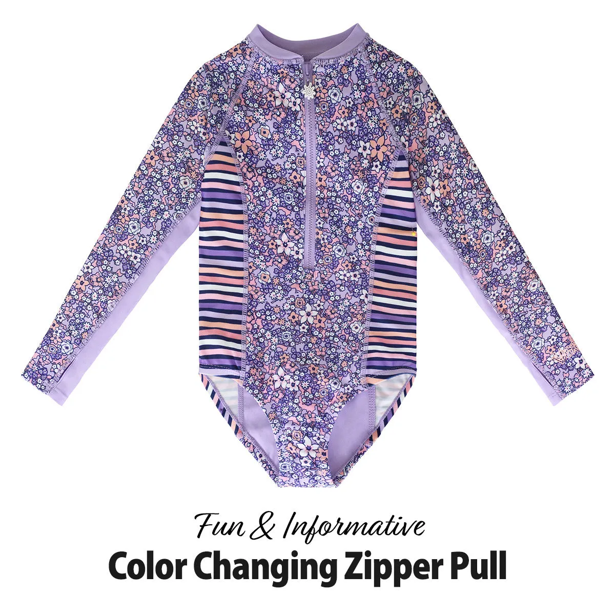 Girl's Long Sleeve Half Zip Swim Suit