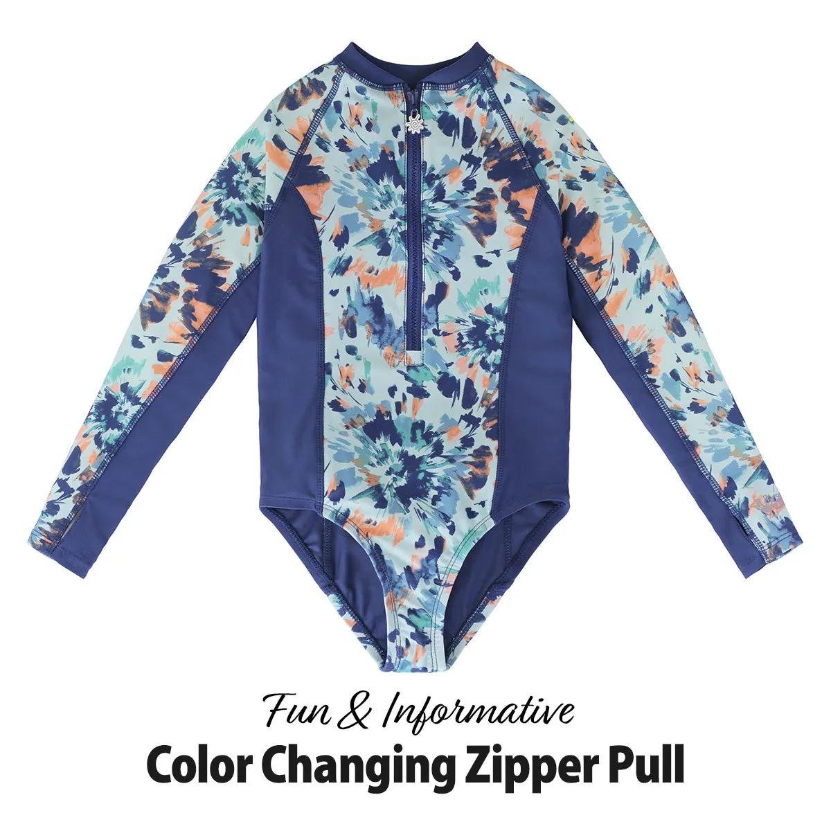 Girl's Long Sleeve Half Zip Swim Suit