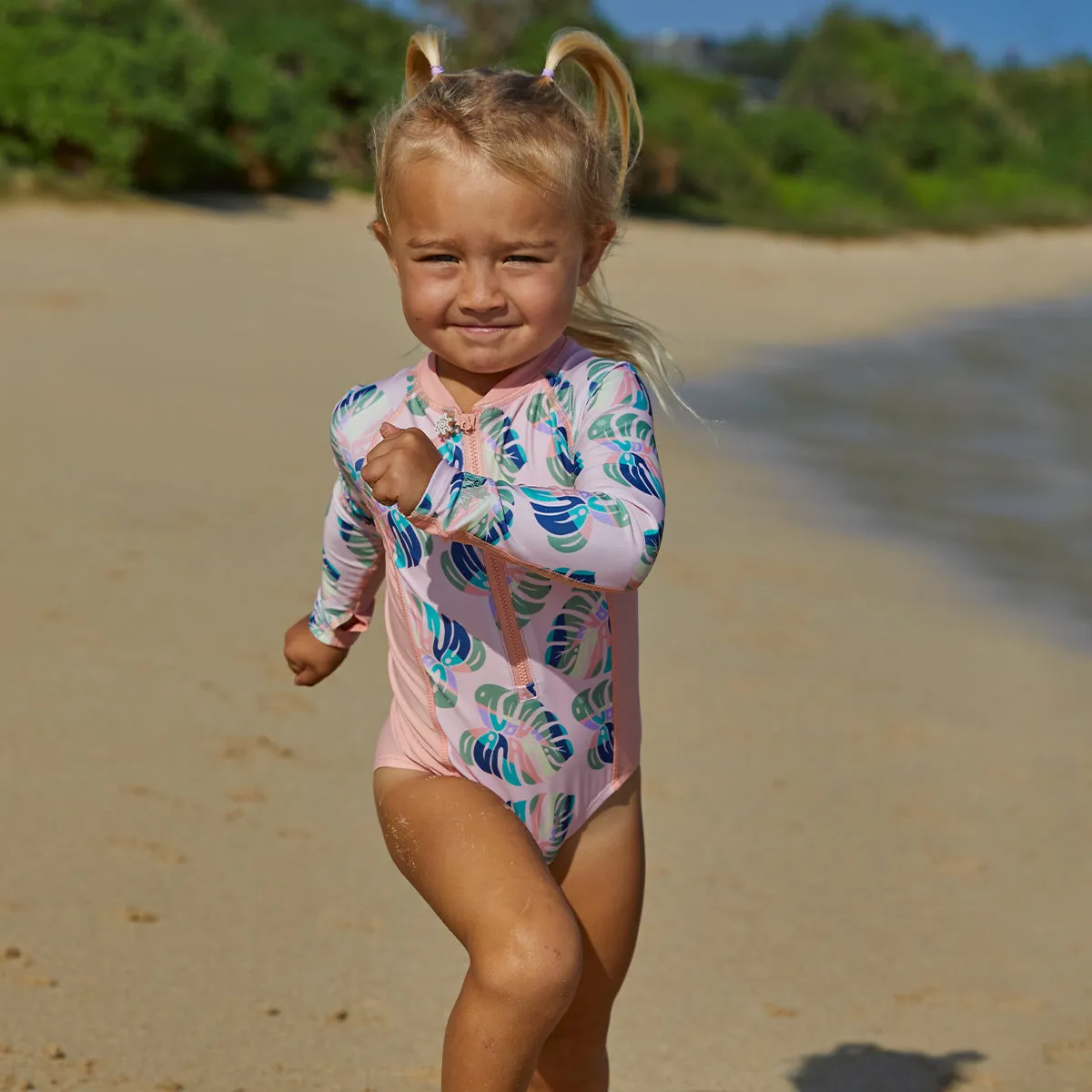 Girl's Long Sleeve Half Zip Swim Suit