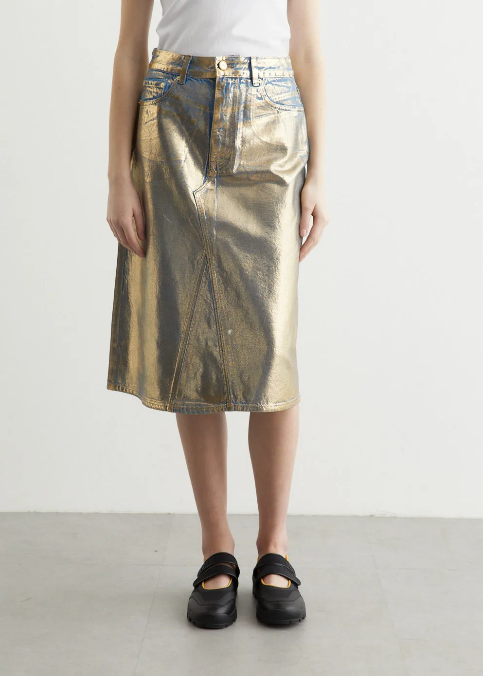 Gold Denim Midi Skirt