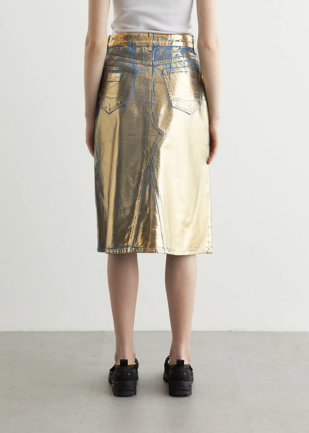 Gold Denim Midi Skirt
