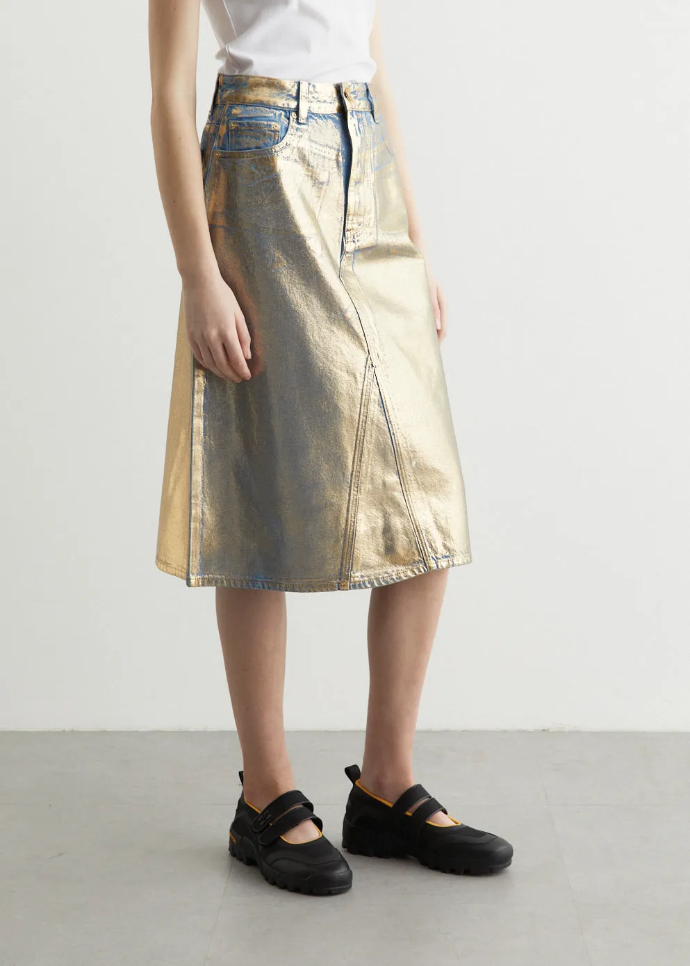 Gold Denim Midi Skirt