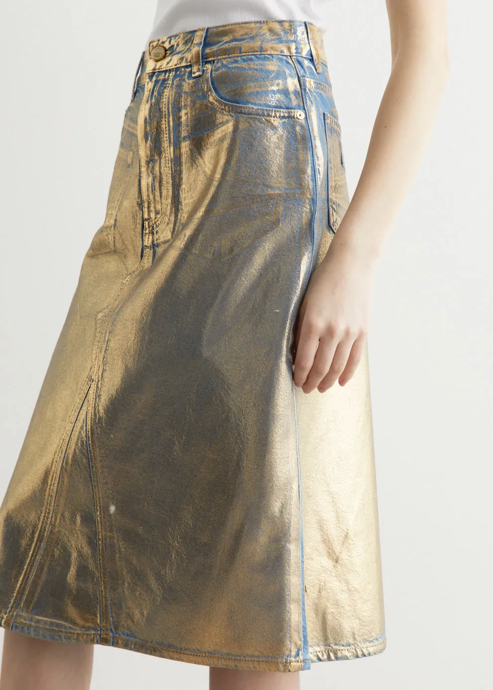 Gold Denim Midi Skirt
