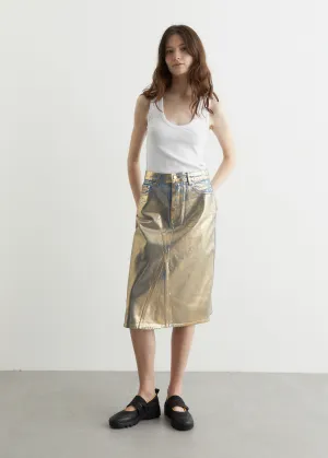Gold Denim Midi Skirt