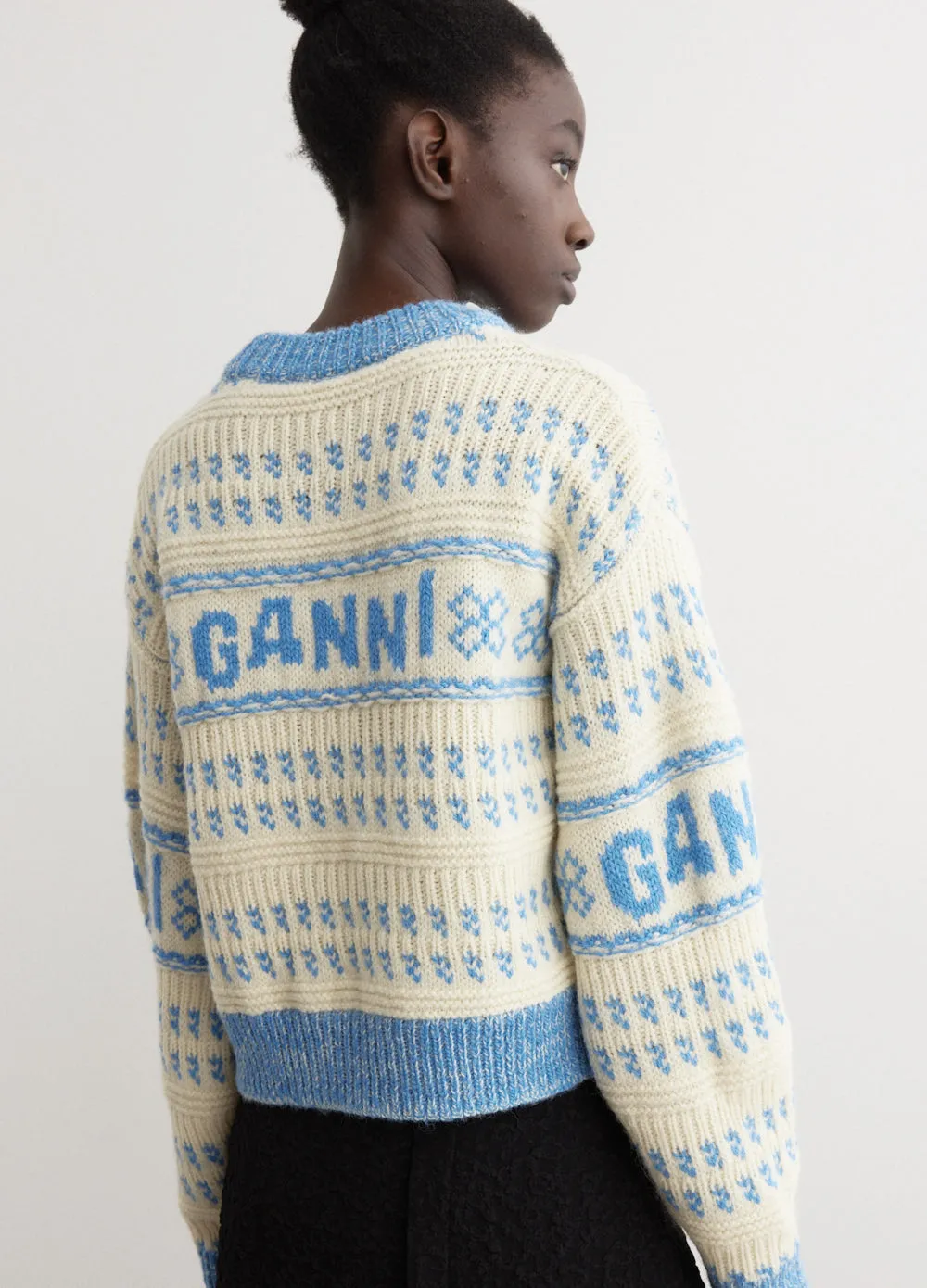 Graphic Lambswool Cropped O-Neck Sweater