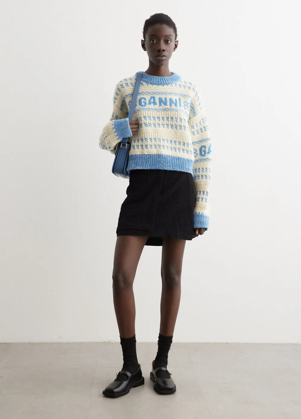 Graphic Lambswool Cropped O-Neck Sweater
