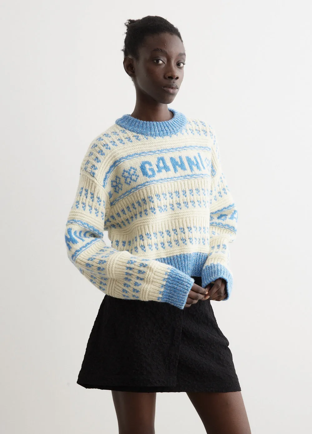 Graphic Lambswool Cropped O-Neck Sweater