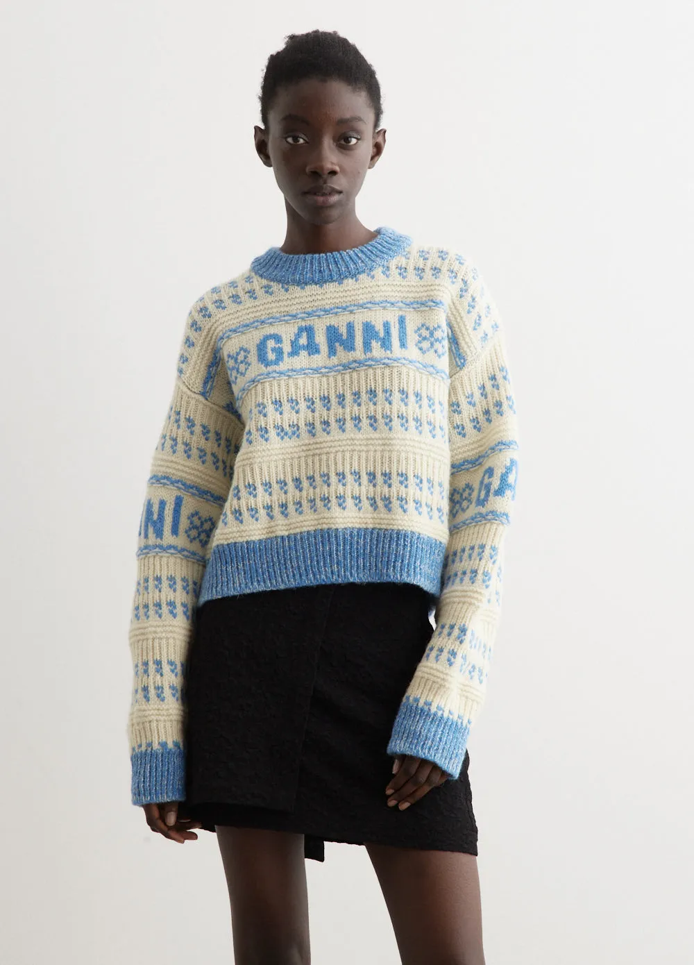 Graphic Lambswool Cropped O-Neck Sweater