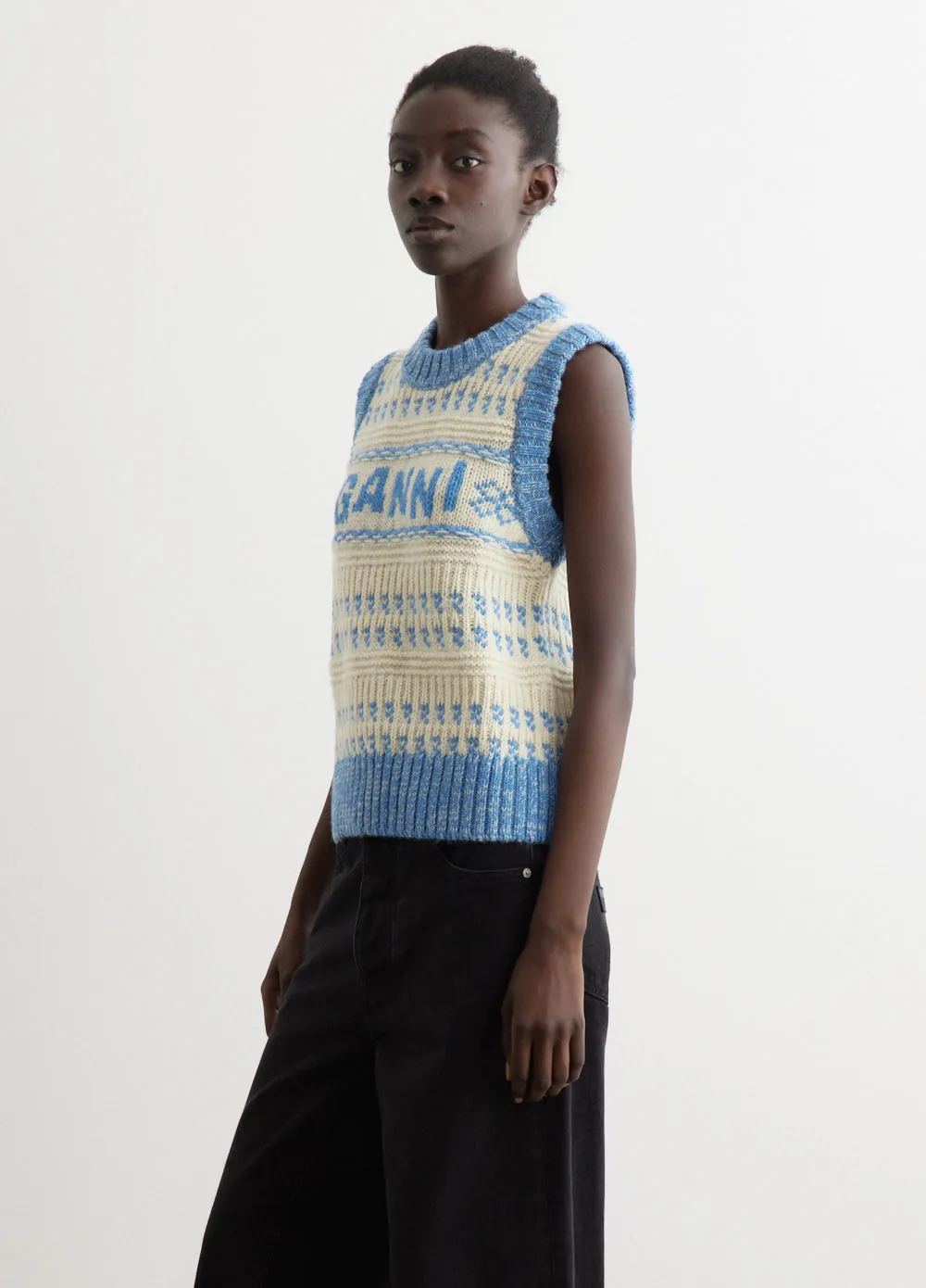 Graphic Lambswool Cropped O-Neck Vest