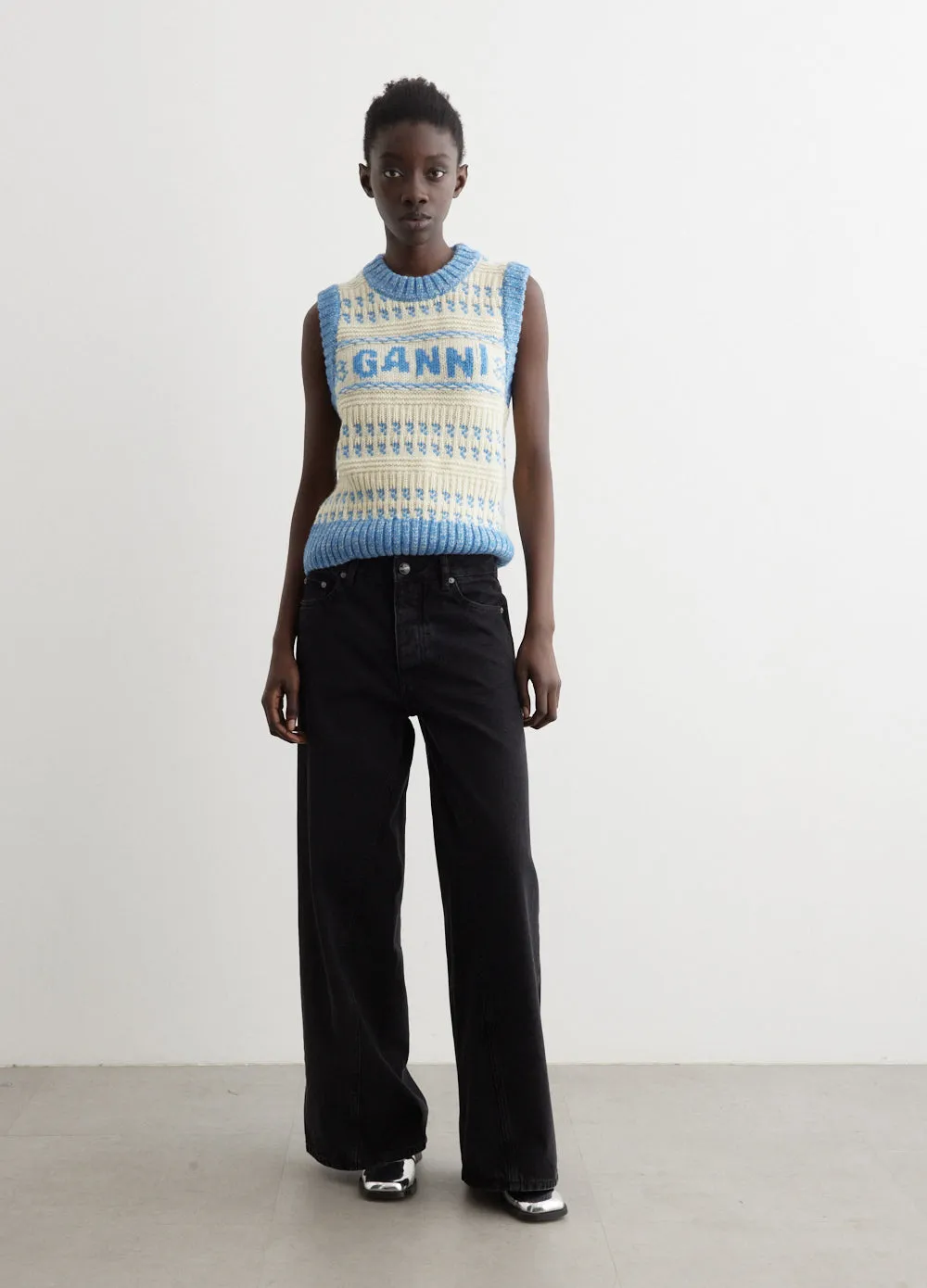 Graphic Lambswool Cropped O-Neck Vest