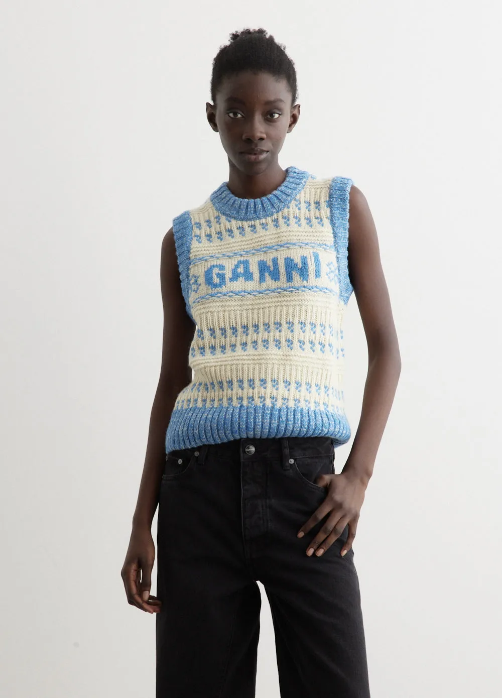 Graphic Lambswool Cropped O-Neck Vest