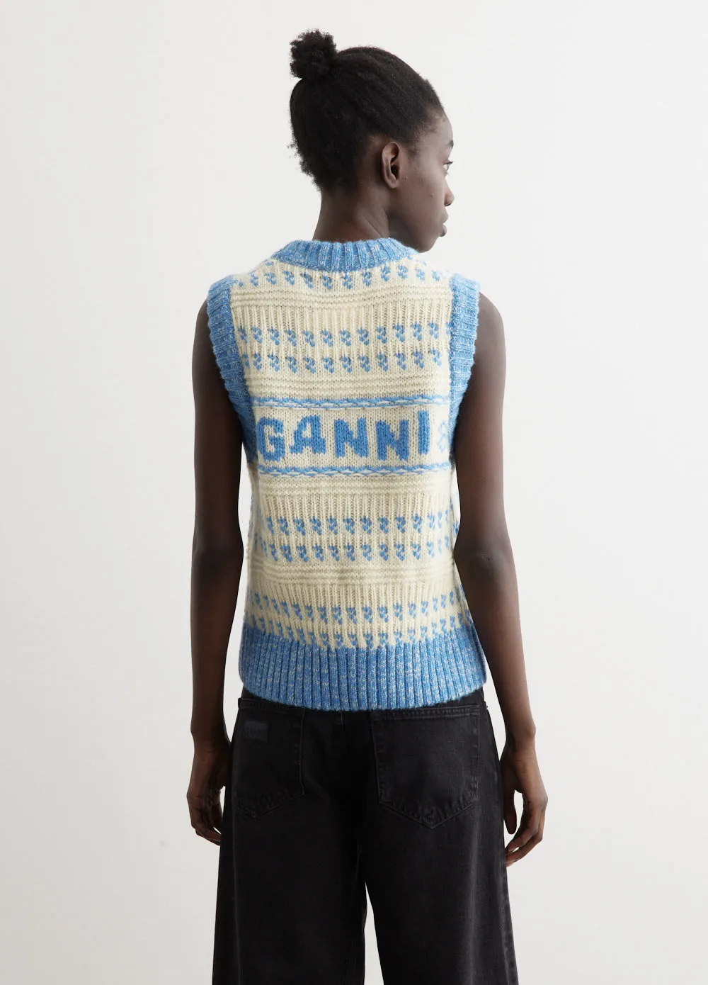Graphic Lambswool Cropped O-Neck Vest