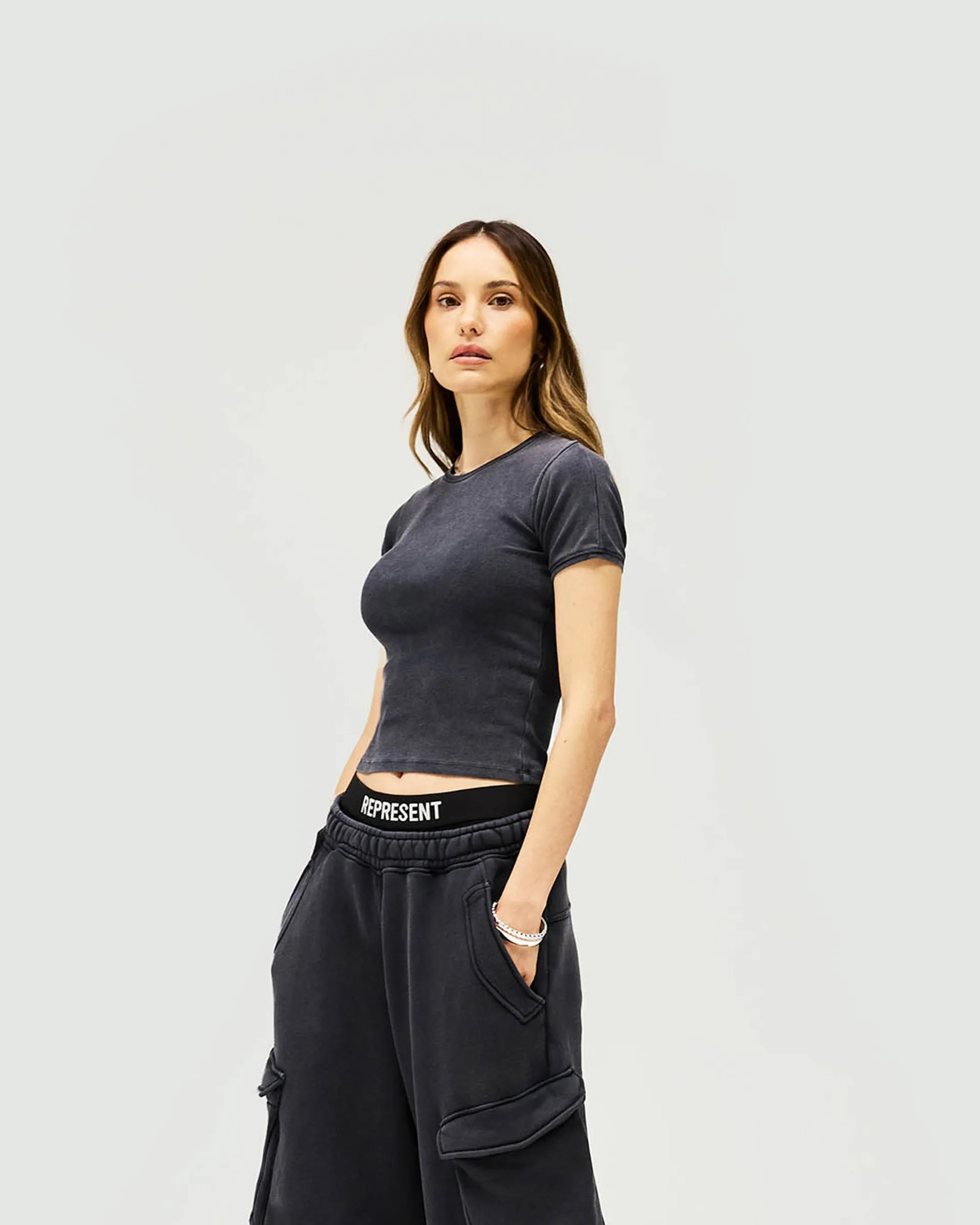 Initial Rib Baby T-Shirt - Washed Black