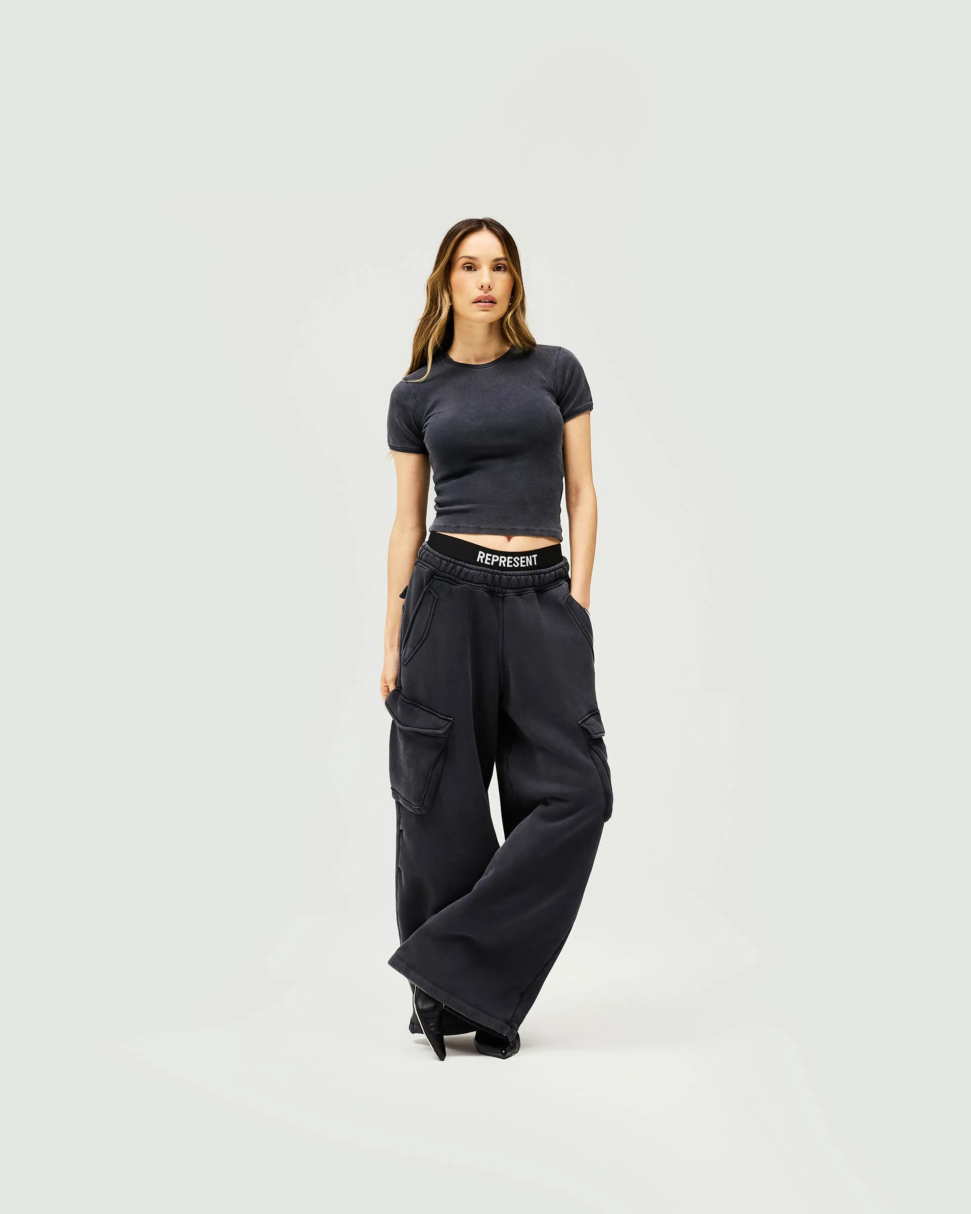 Initial Rib Baby T-Shirt - Washed Black