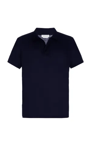 Jaime Short Sleeve Polo in Navy Cotton Jersey