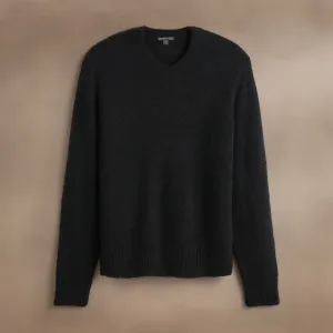 Lightweight Textured Cashmere V-Neck - True Black