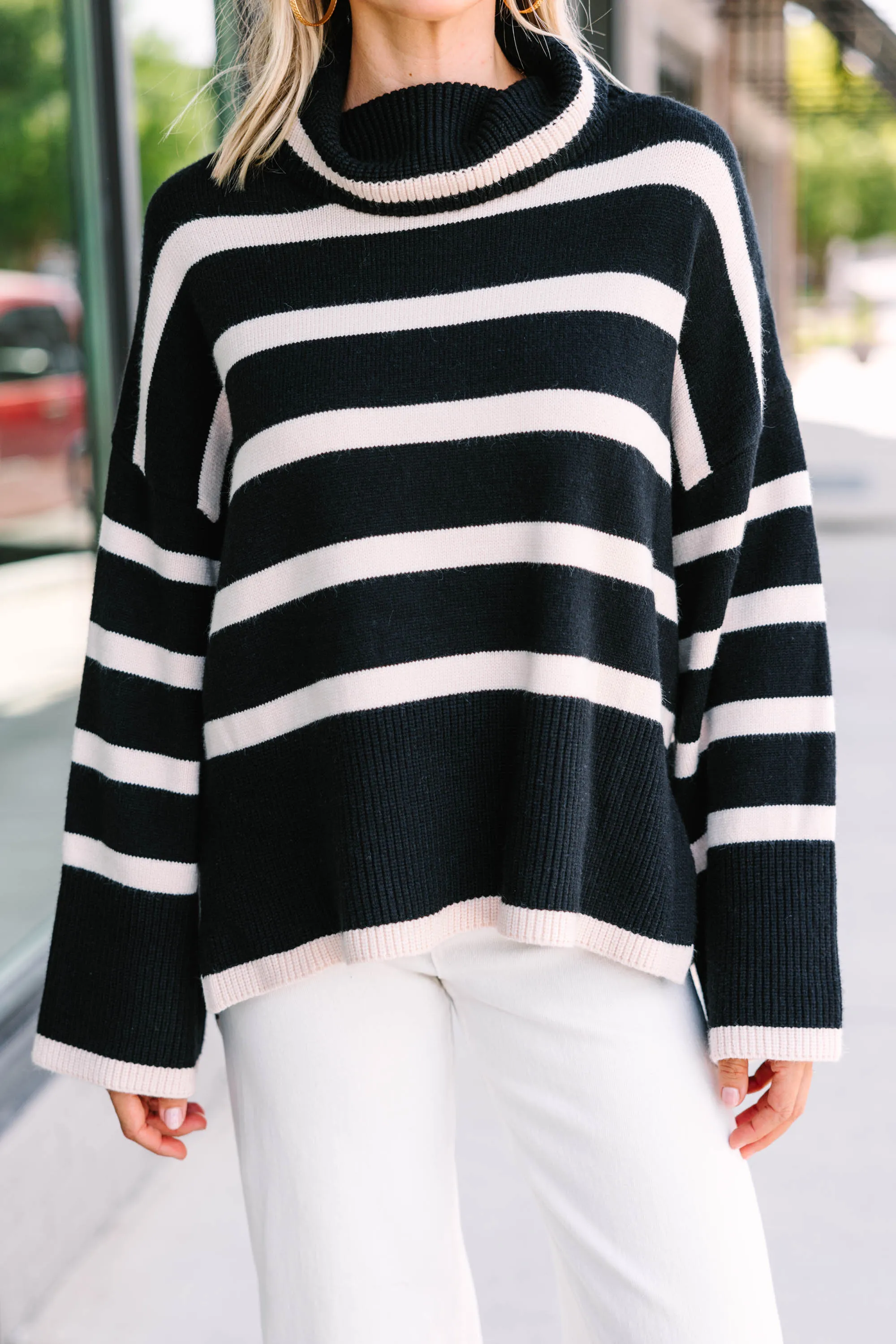 Listen To Me Black Striped Sweater