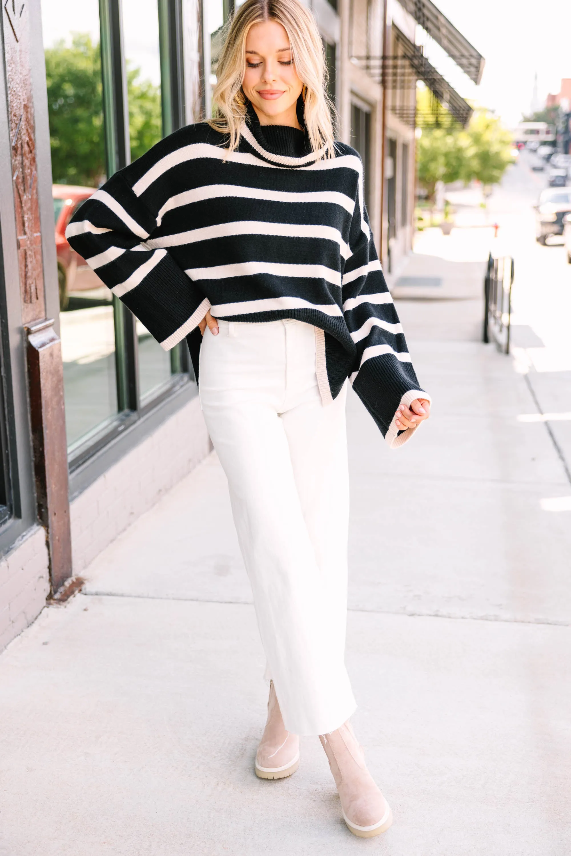 Listen To Me Black Striped Sweater