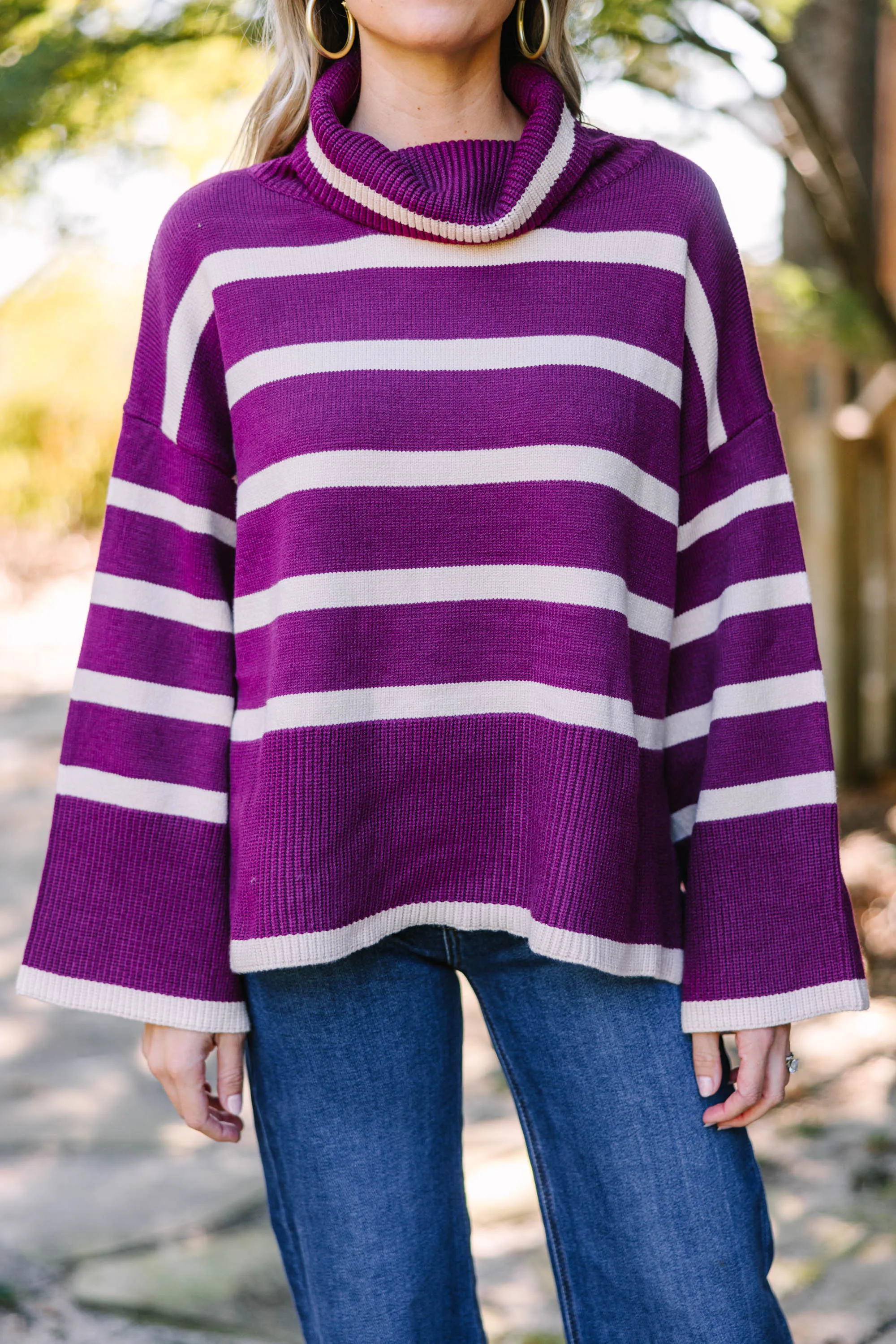 Listen To Me Plum Purple Striped Sweater