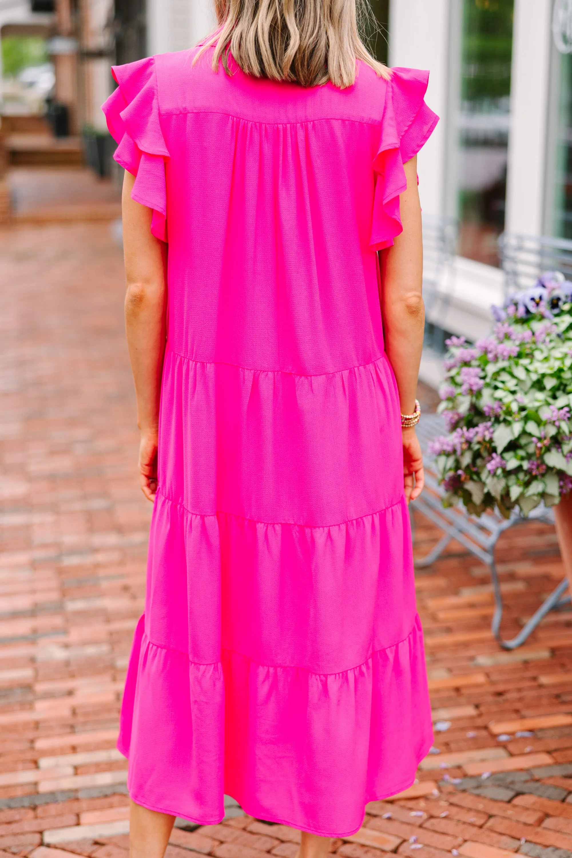 Look You Up Fuchsia Pink Ruffled Midi Dress