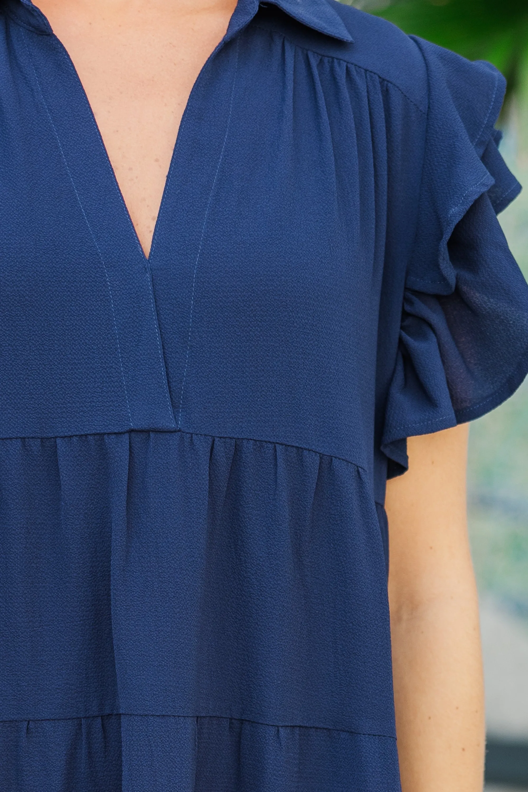 Look You Up Navy Blue Ruffled Midi Dress