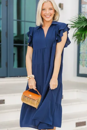 Look You Up Navy Blue Ruffled Midi Dress