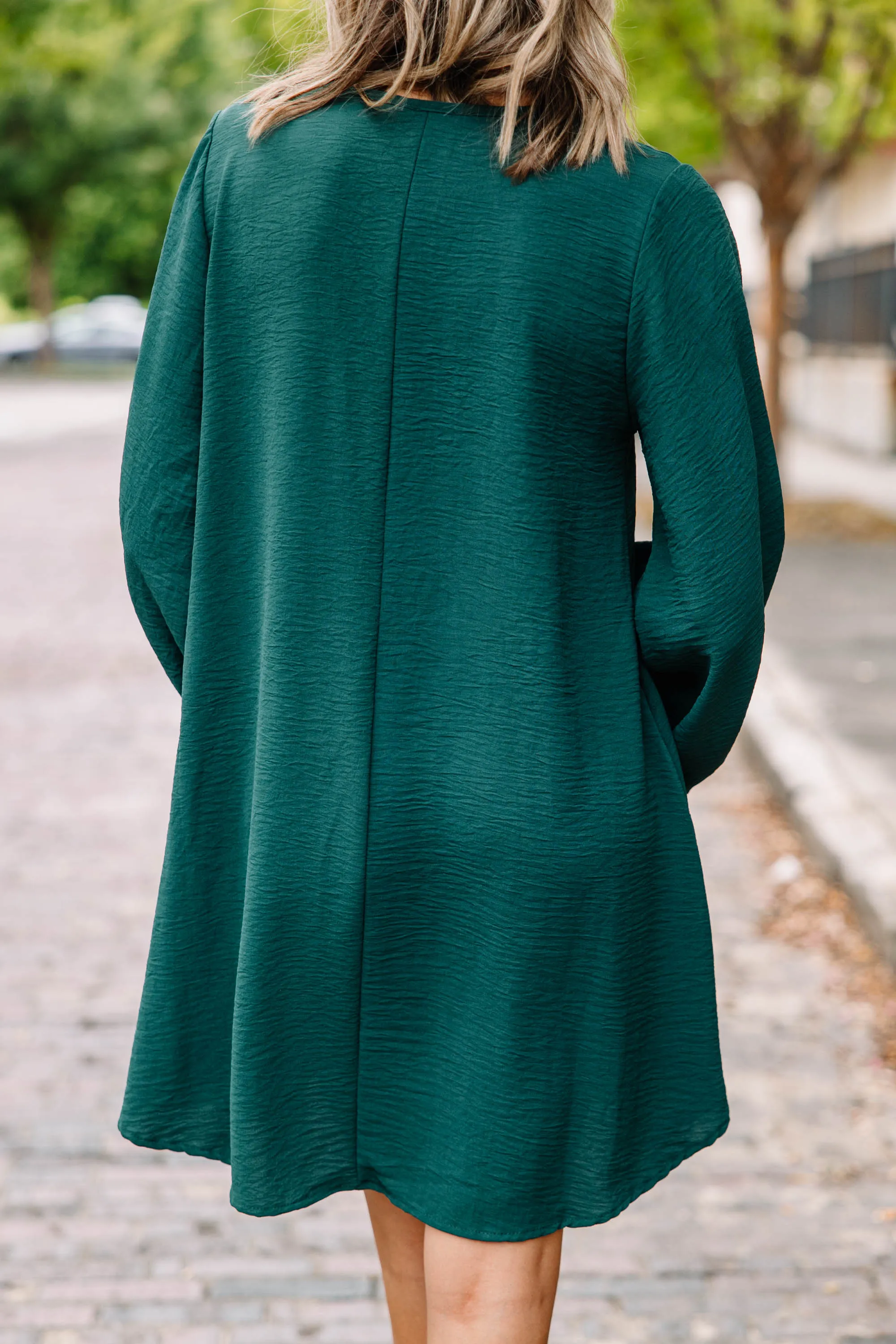 Loud And Clear Forest Green Bubble Sleeve Dress