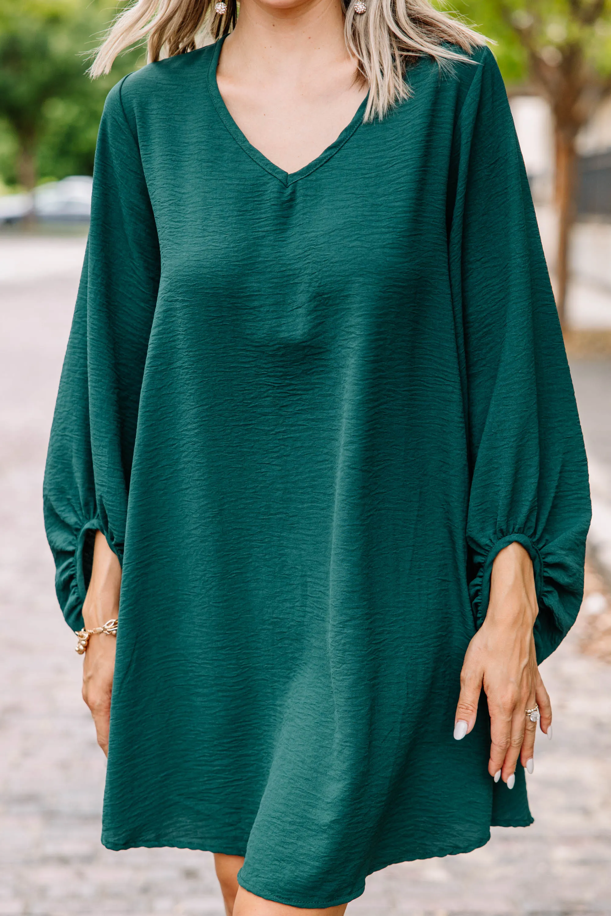 Loud And Clear Forest Green Bubble Sleeve Dress