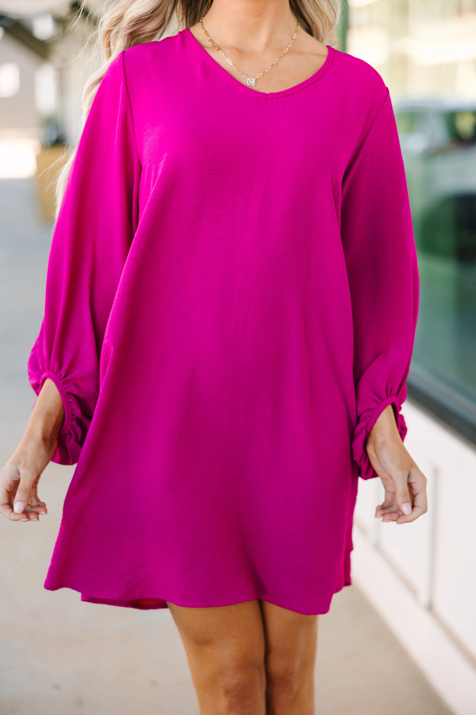 Loud And Clear Magenta Purple Bubble Sleeve Dress